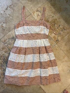 Striped Eyelet Sundress in Blush and White Ann Taylor loft like jcrew size 4